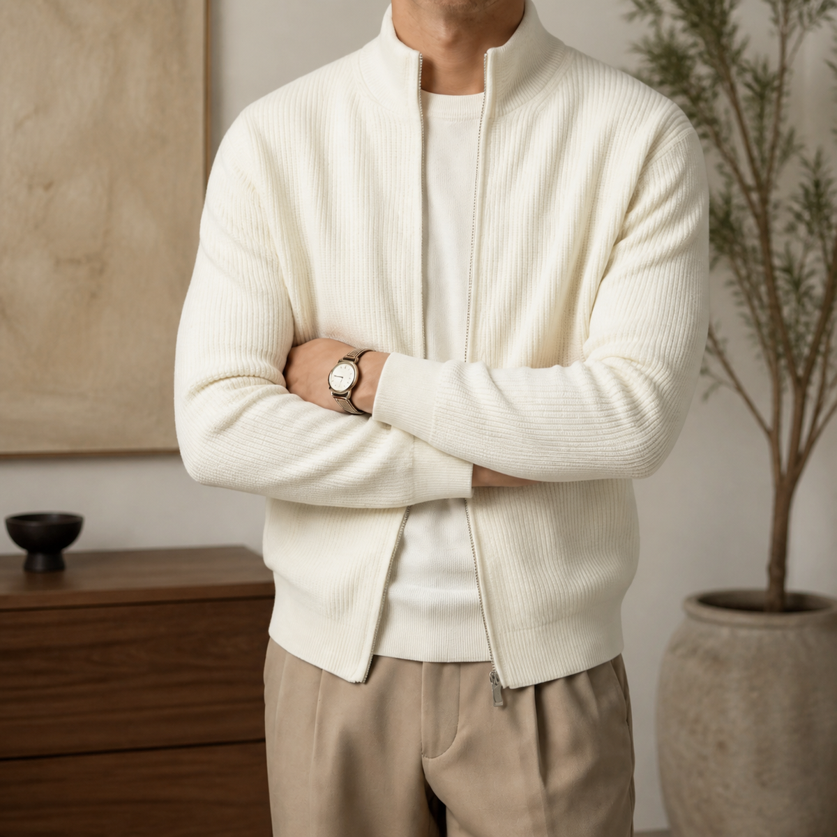 Zip Up Knit Cardigan in source-matched product view 1.